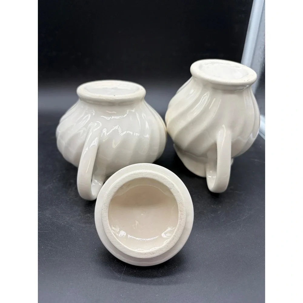 Vintage Creamer and Sugar‎ Bowl Set Off White Swirl Ceramic Silver Trim Lid